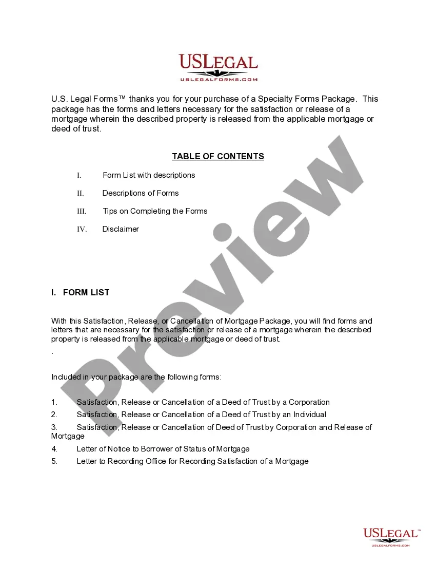 Preview Wyoming Satisfaction, Cancellation or Release of Mortgage Package
