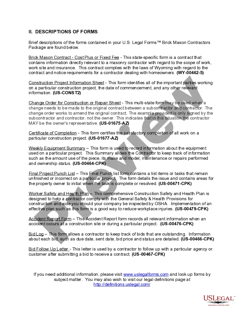 Preview Wyoming Brick Mason Contractor Package