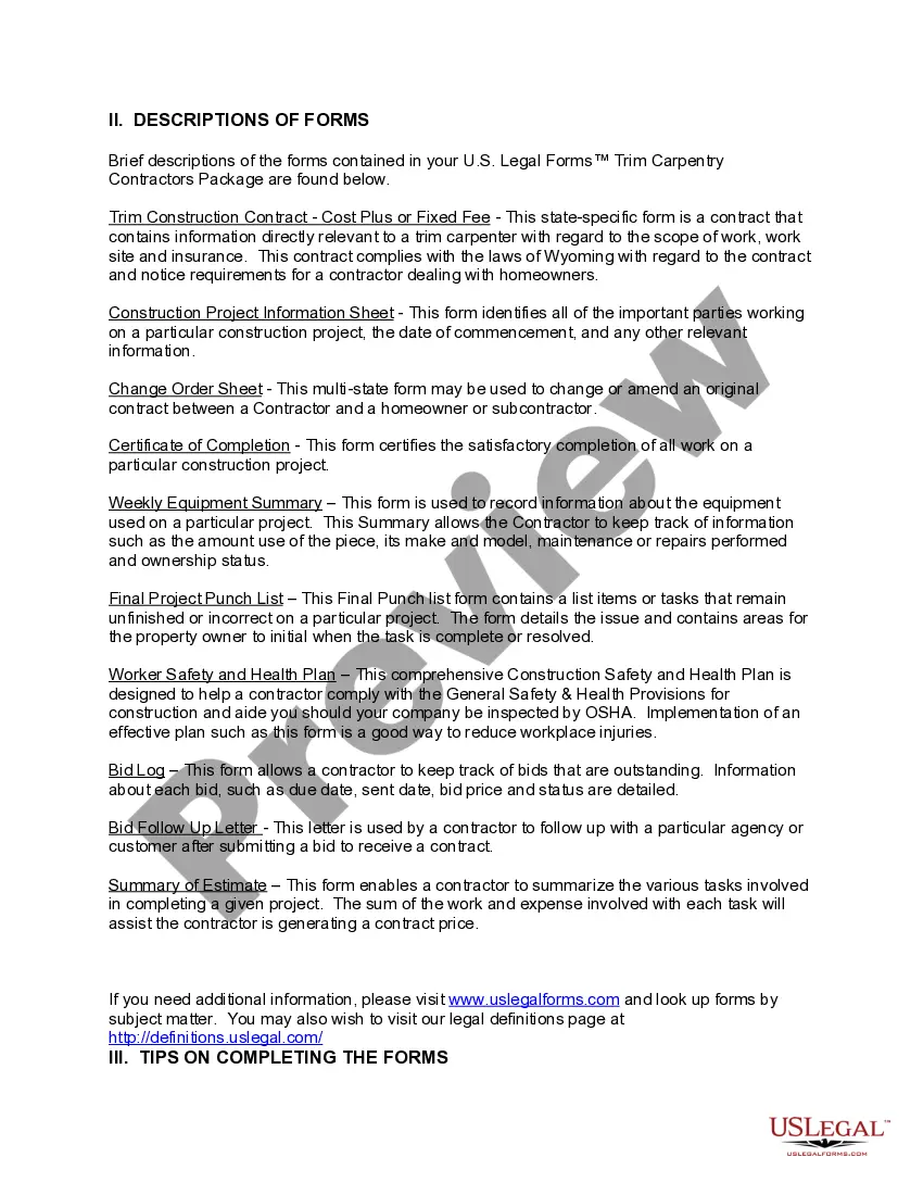 Preview Wyoming Trim Carpentry Contractor Package