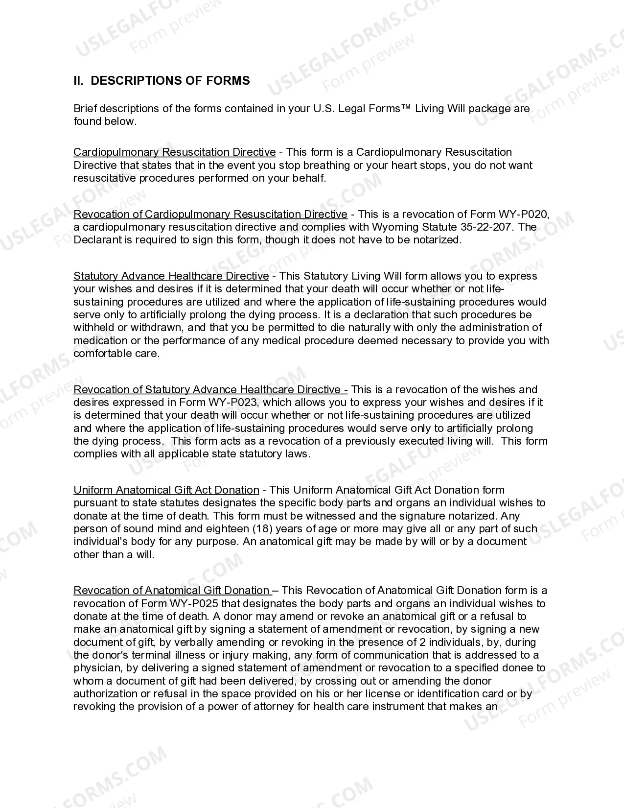 Preview Wyoming Living Wills and Health Care Package