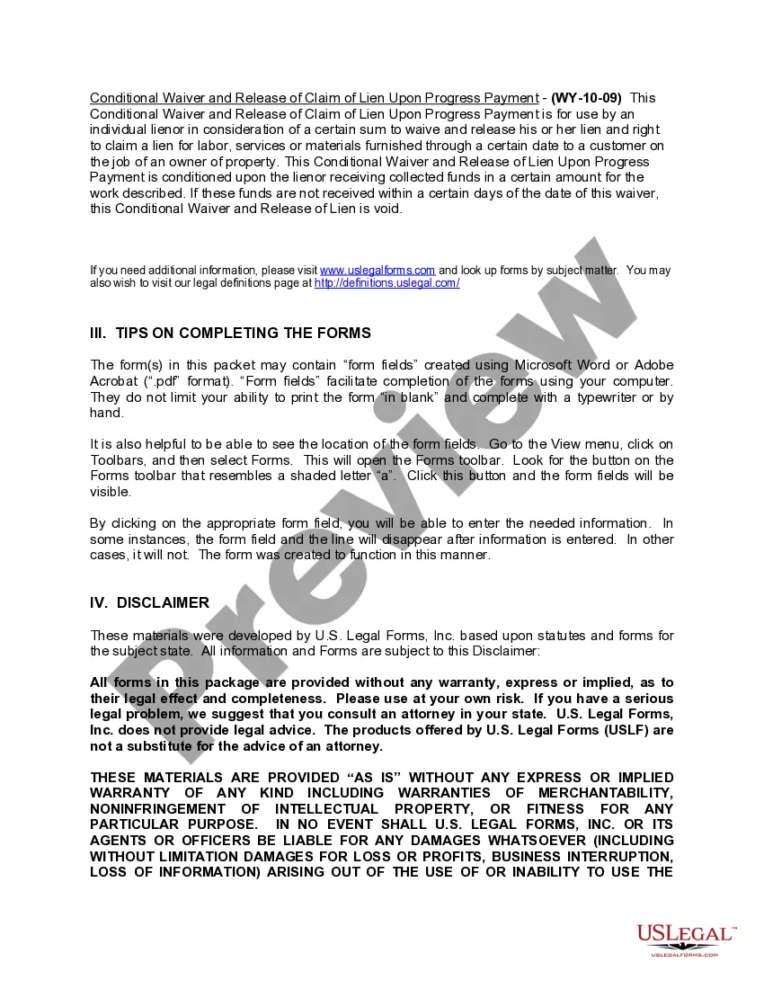 Preview Wyoming Construction or Mechanics Lien Package - Individual