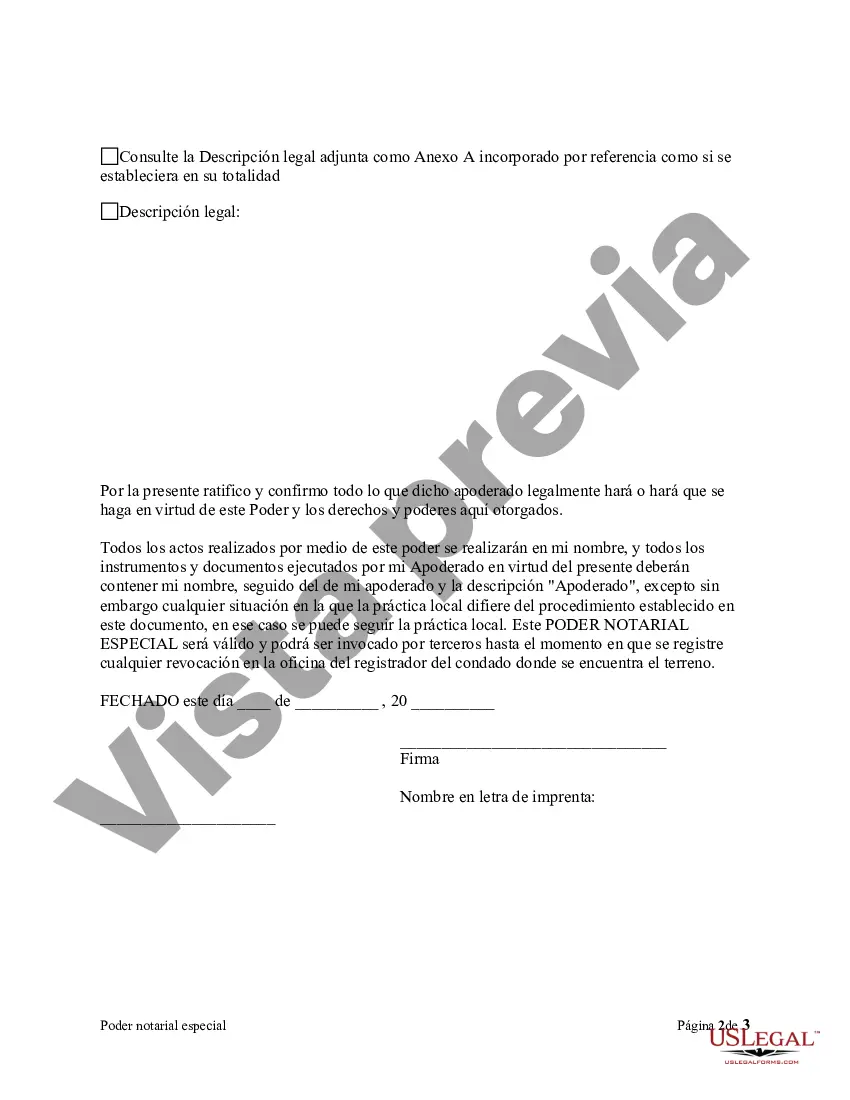 Preview Poder notarial especial o limitado para transacciones de compra de bienes raíces por parte del comprador