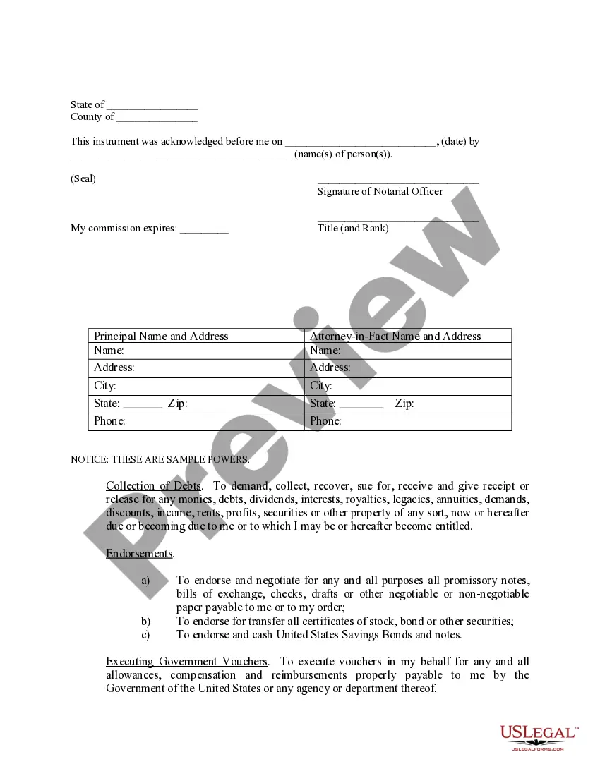 Preview Limited Power of Attorney where you Specify Powers with Sample Powers Included