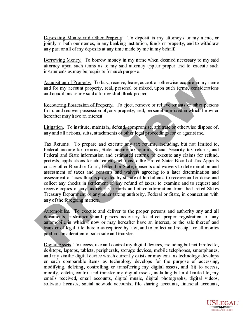 Preview Limited Power of Attorney where you Specify Powers with Sample Powers Included