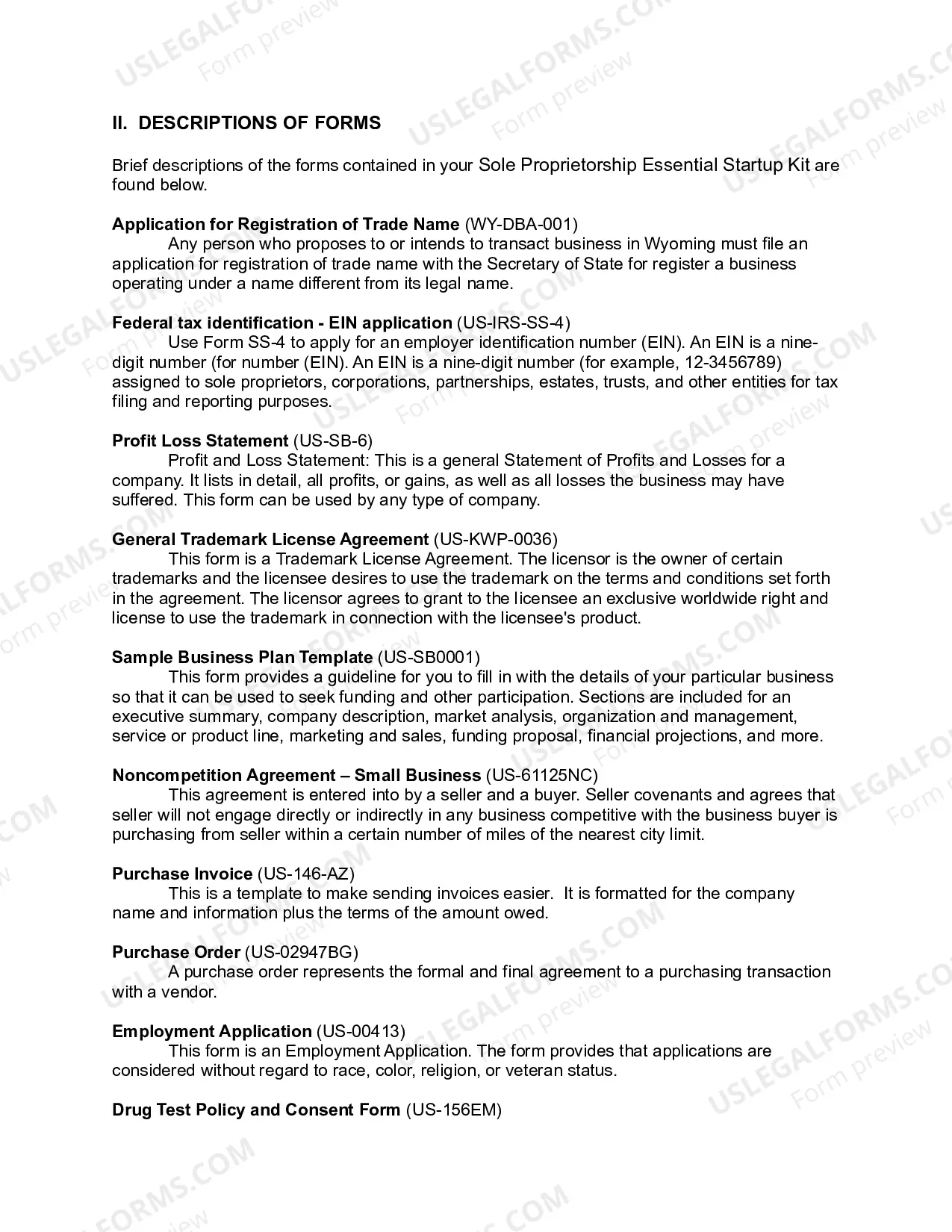 Preview Wyoming Sole Proprietorship Essential Startup Kit