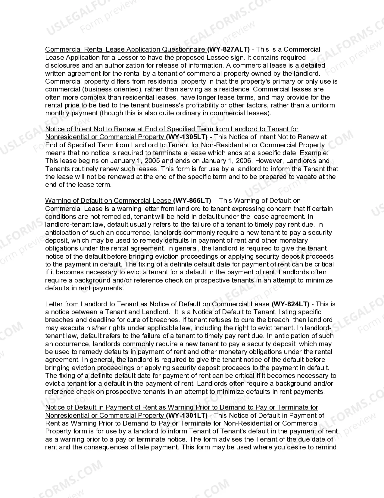 Preview Wyoming Commercial Lease Package