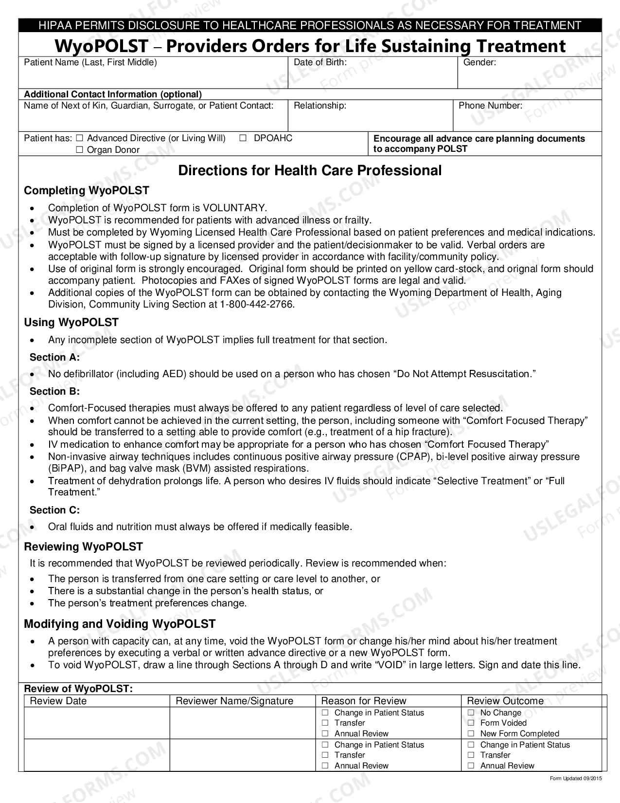 Preview Wyoming Providers Orders for Life Sustaining Treatment