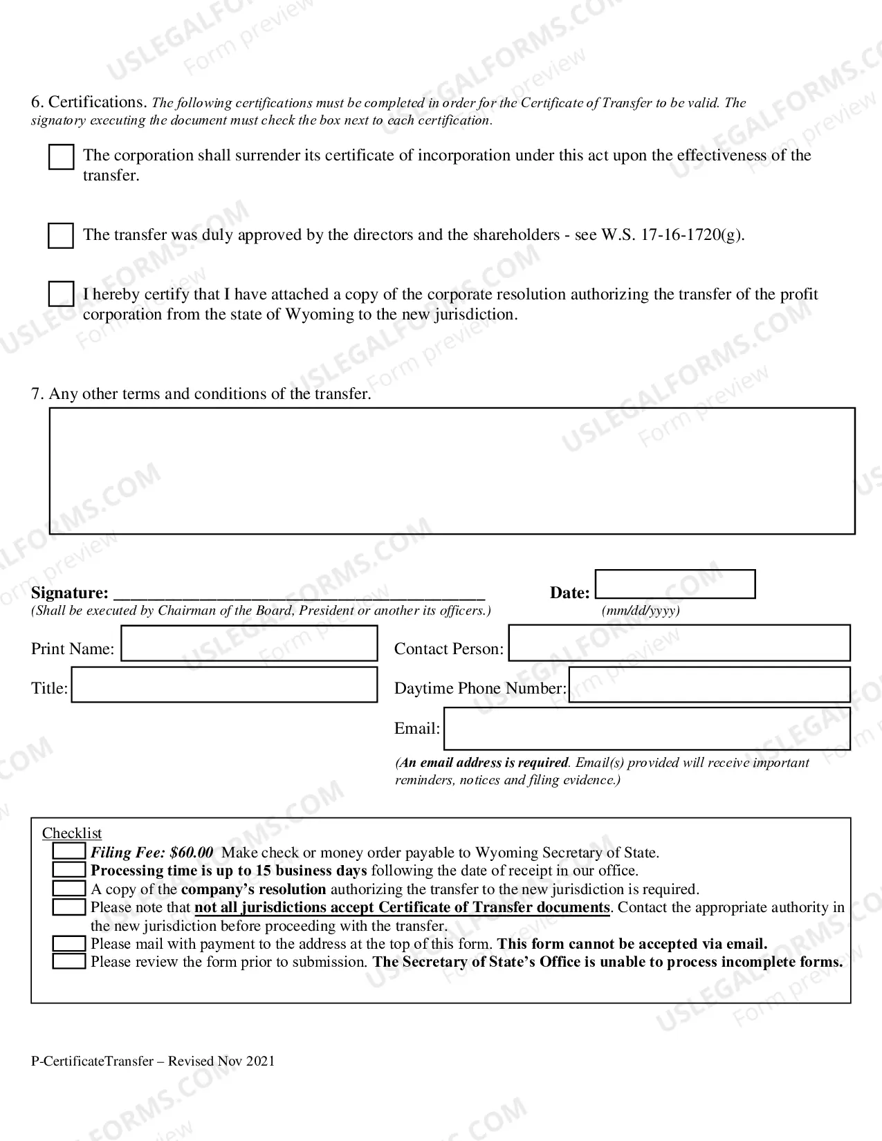 Preview Transfer Certificate