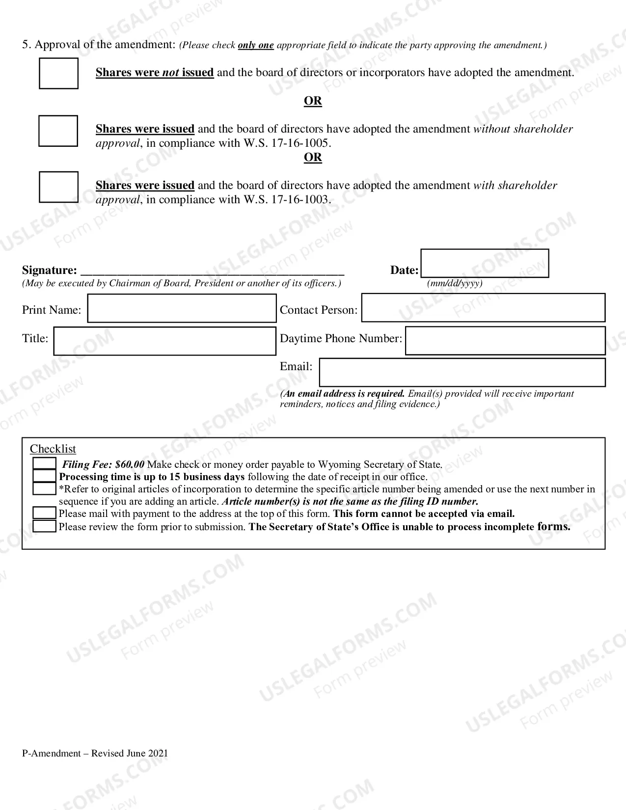 Preview Amendment to Articles