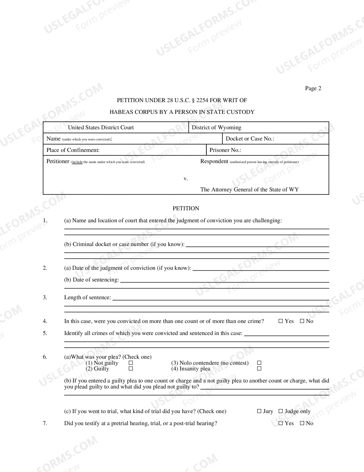 Preview Petition For Relief From a Conviction Or Sentence By a Person in State Custody (Petition Under 28 U.S.C. Section 2254 For a Writ of Habeas Corpus)