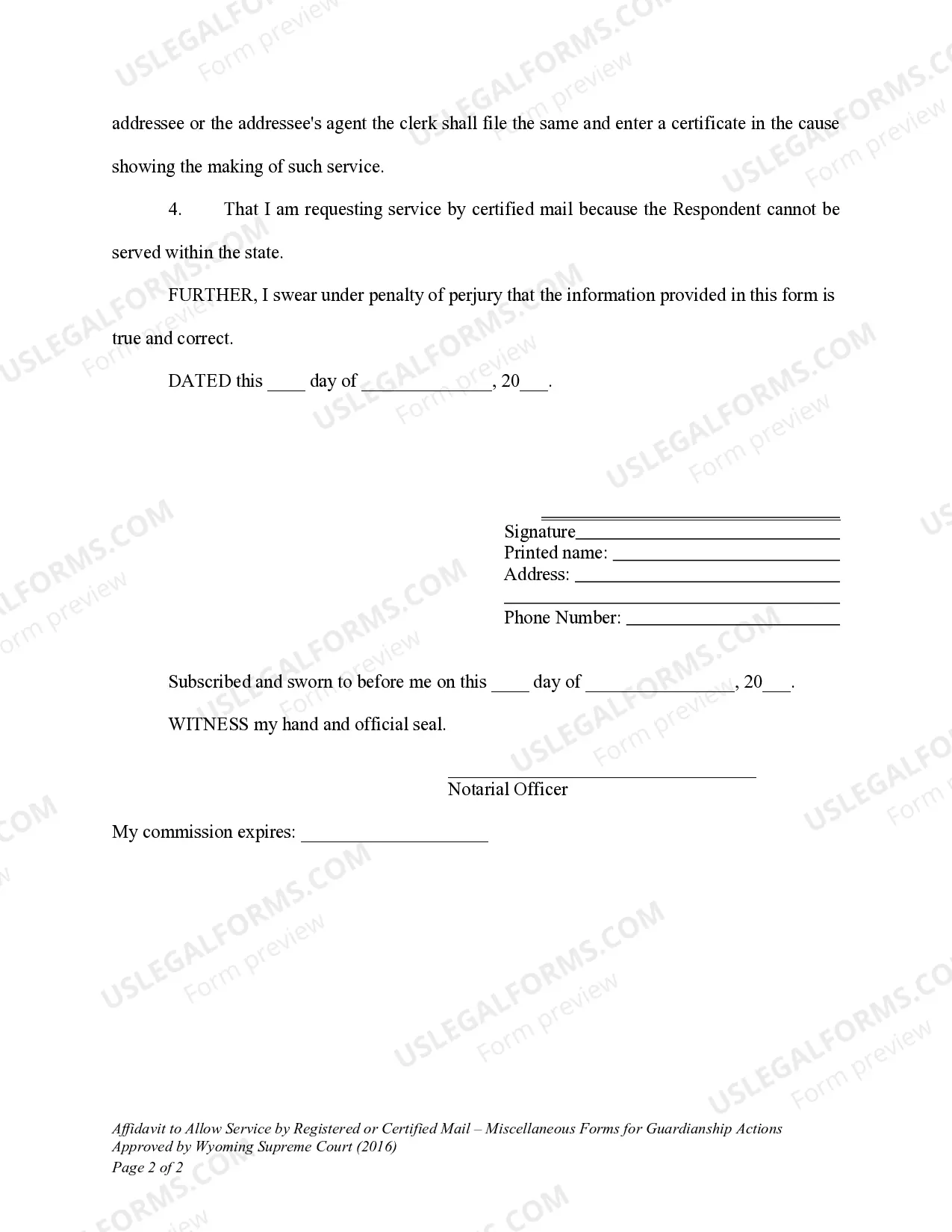 Preview Affidavit to Allow Service by Registered or Certified Mail