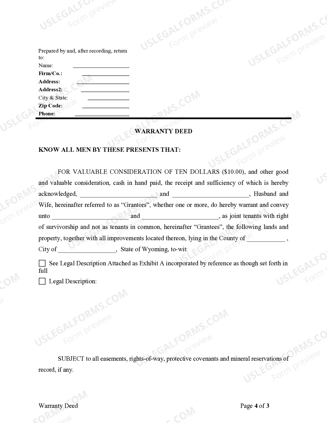 Preview Warranty Deed for Husband and Wife Converting Property from Tenants in Common to Joint Tenancy