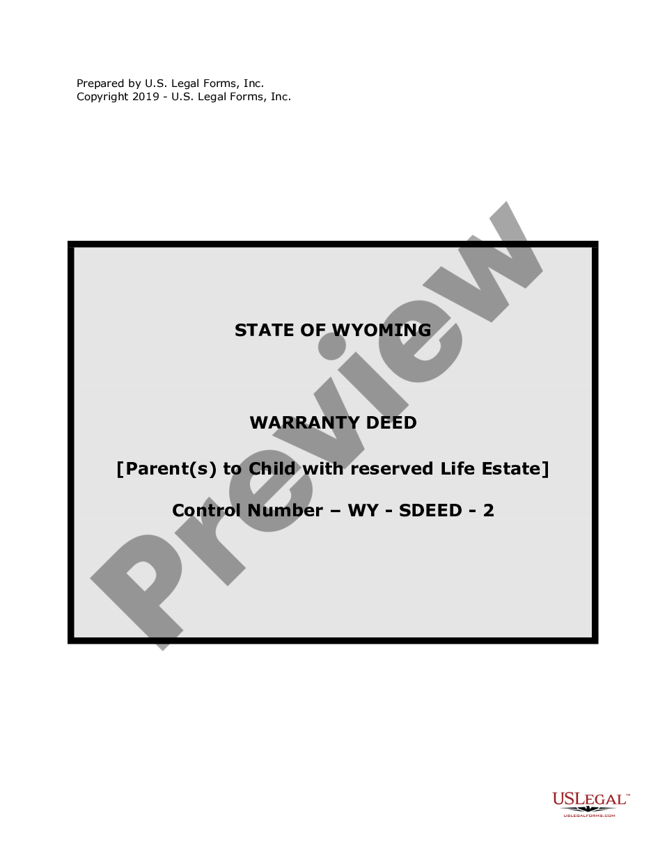 page 0 Warranty Deed from Parents to Child with Reservation of Life Estate preview