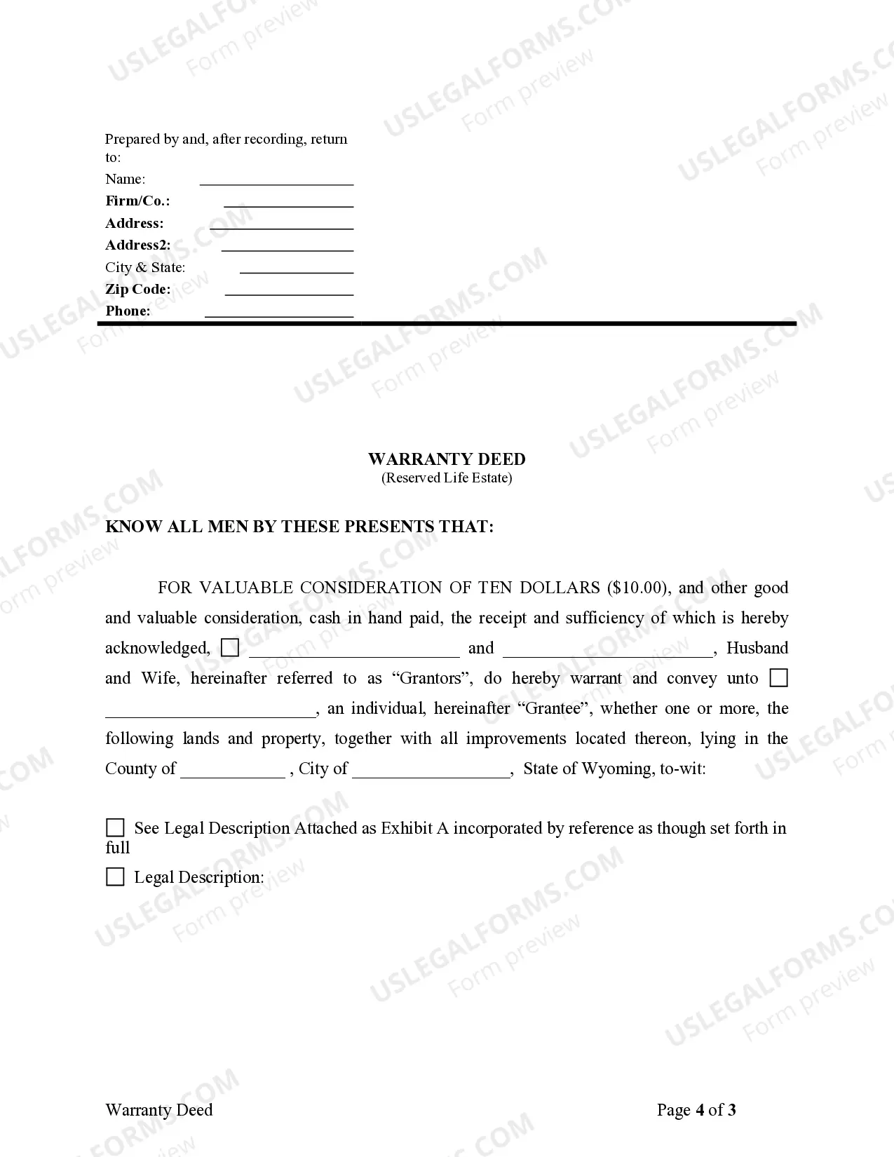 Preview Warranty Deed from Parents to Child with Reservation of Life Estate