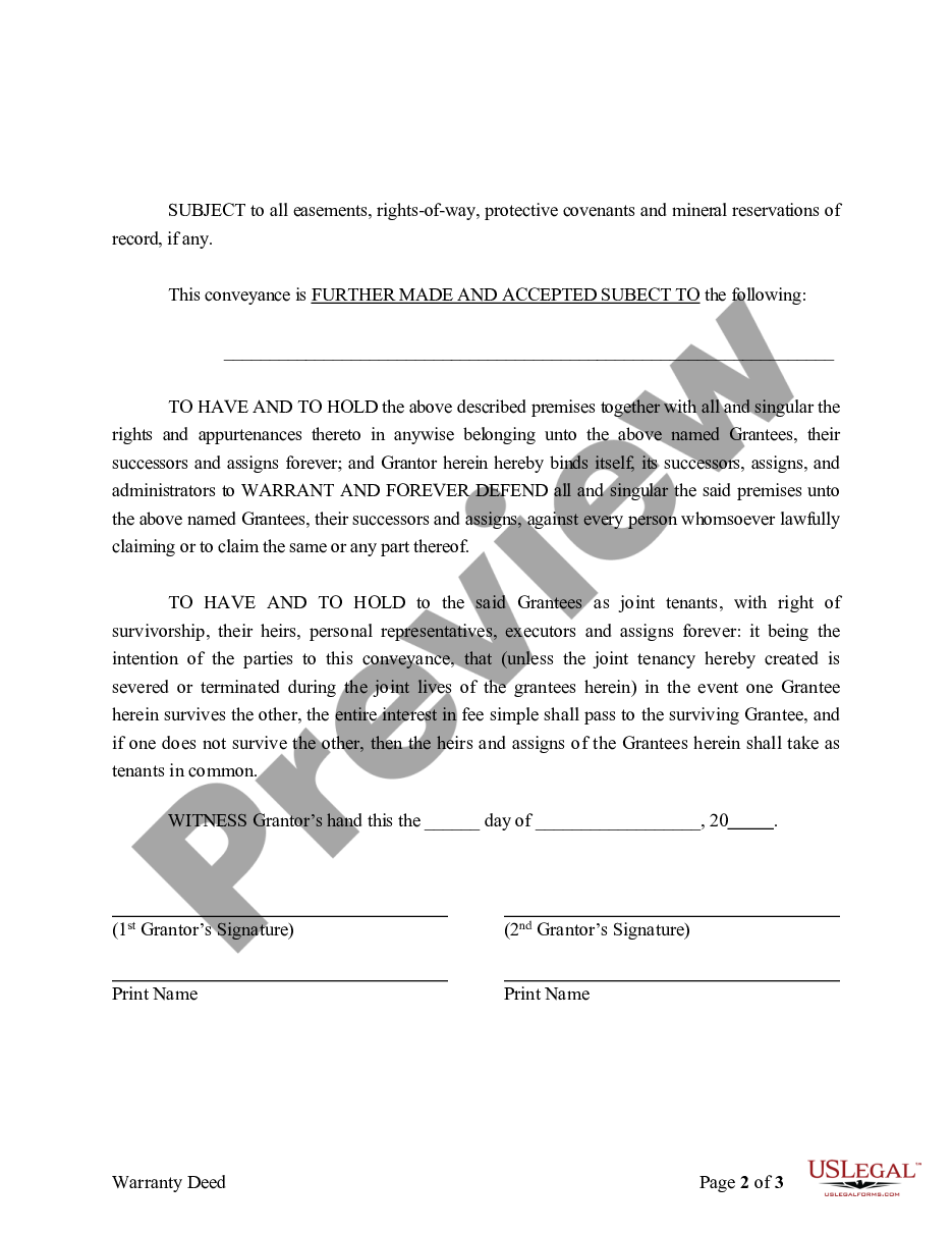 page 4 Warranty Deed Converting Separate or Joint Property to Joint Tenancy preview