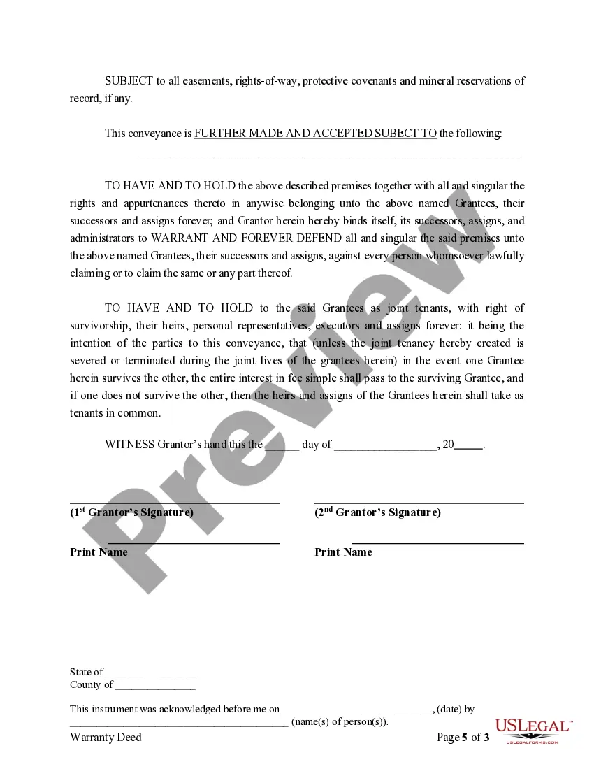 Get Warranty Deed Converting Separate or Joint Property to Joint Tenancy Preview Warranty Deed Converting Separate or Joint Property to Joint Tenancy