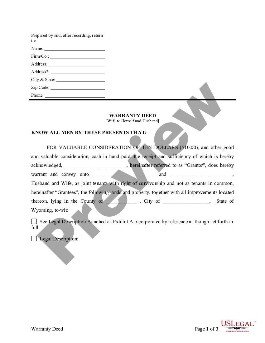 page 3 Warranty Deed Converting Separate Property of one Spouse to both as Joint Tenants preview