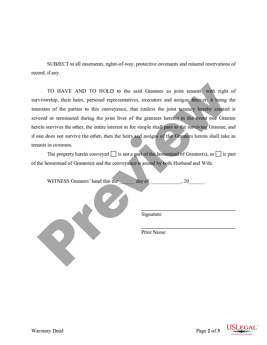 page 4 Warranty Deed Converting Separate Property of one Spouse to both as Joint Tenants preview