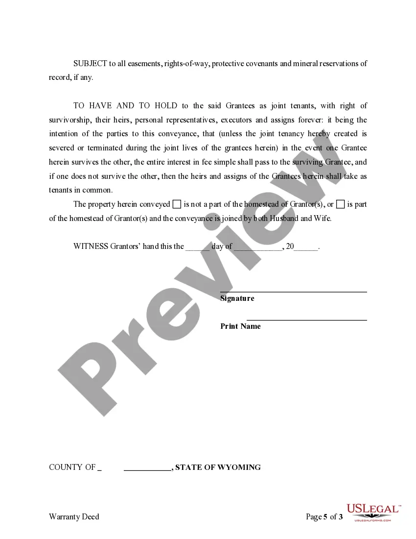 Preview Warranty Deed Converting Separate Property of one Spouse to both as Joint Tenants