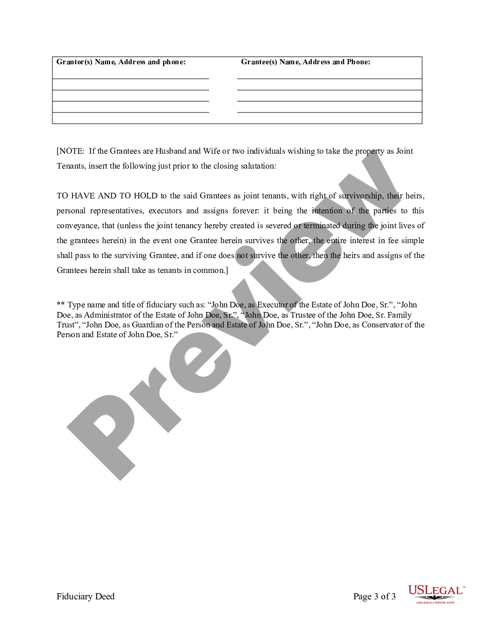 page 5 Fiduciary Deed for use by Executors, Trustees, Trustors, Administrators and other Fiduciaries preview