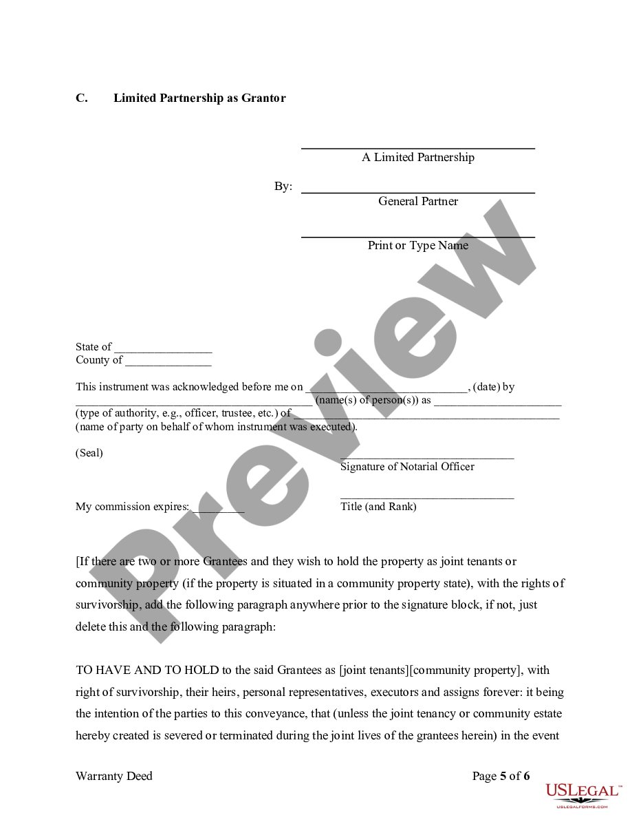 page 7 Warranty Deed where a Limited Partnership or LLC is the Grantor, or Grantee preview