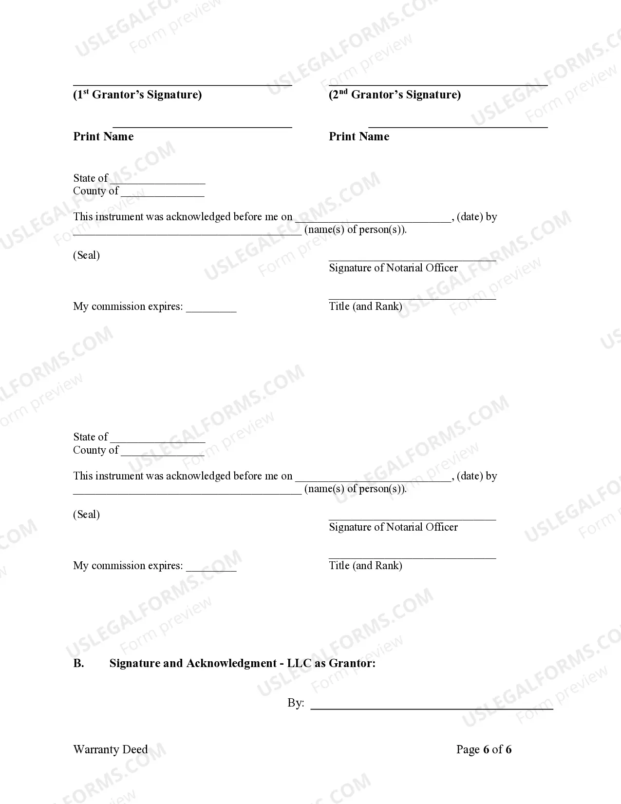 Preview Warranty Deed where a Limited Partnership or LLC is the Grantor, or Grantee