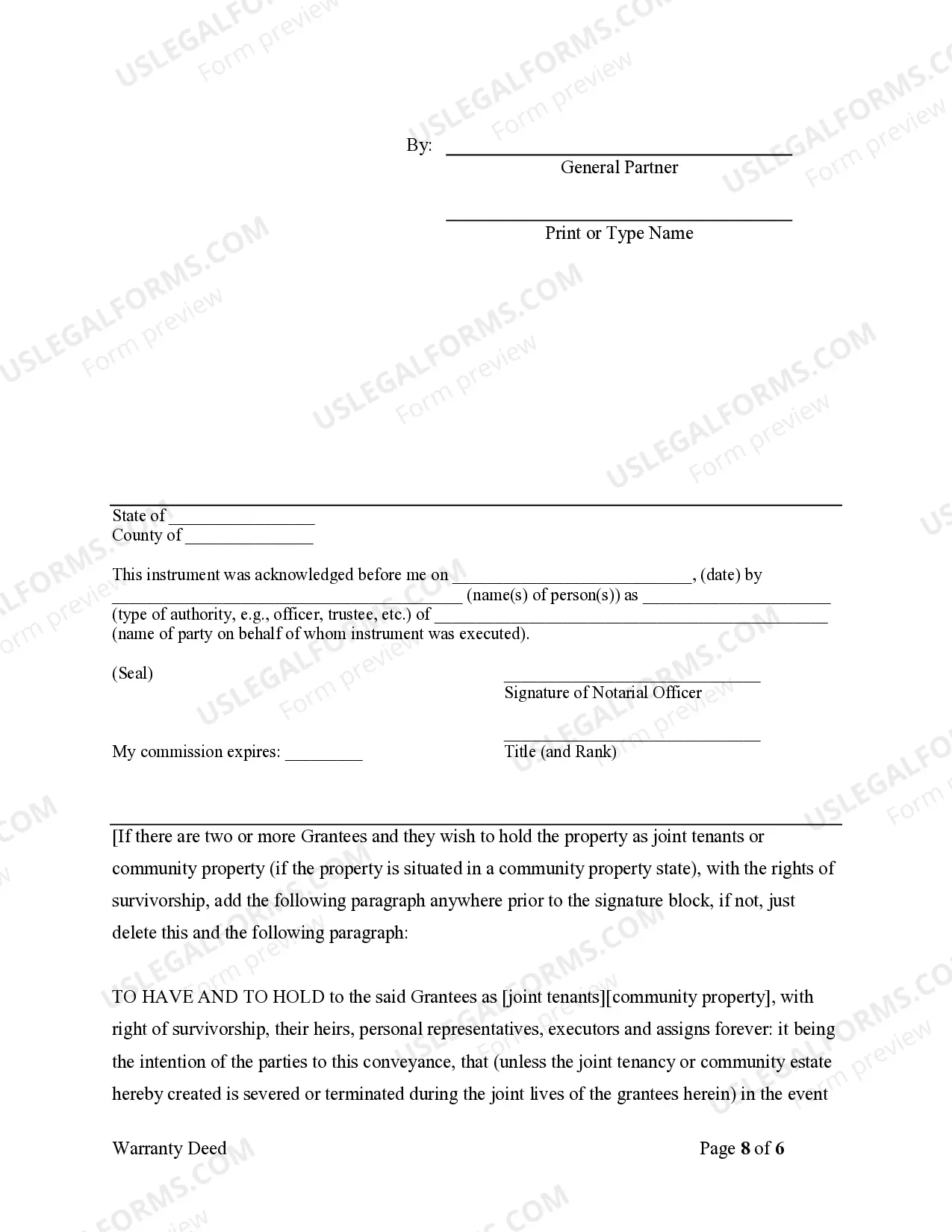 Preview Warranty Deed where a Limited Partnership or LLC is the Grantor, or Grantee