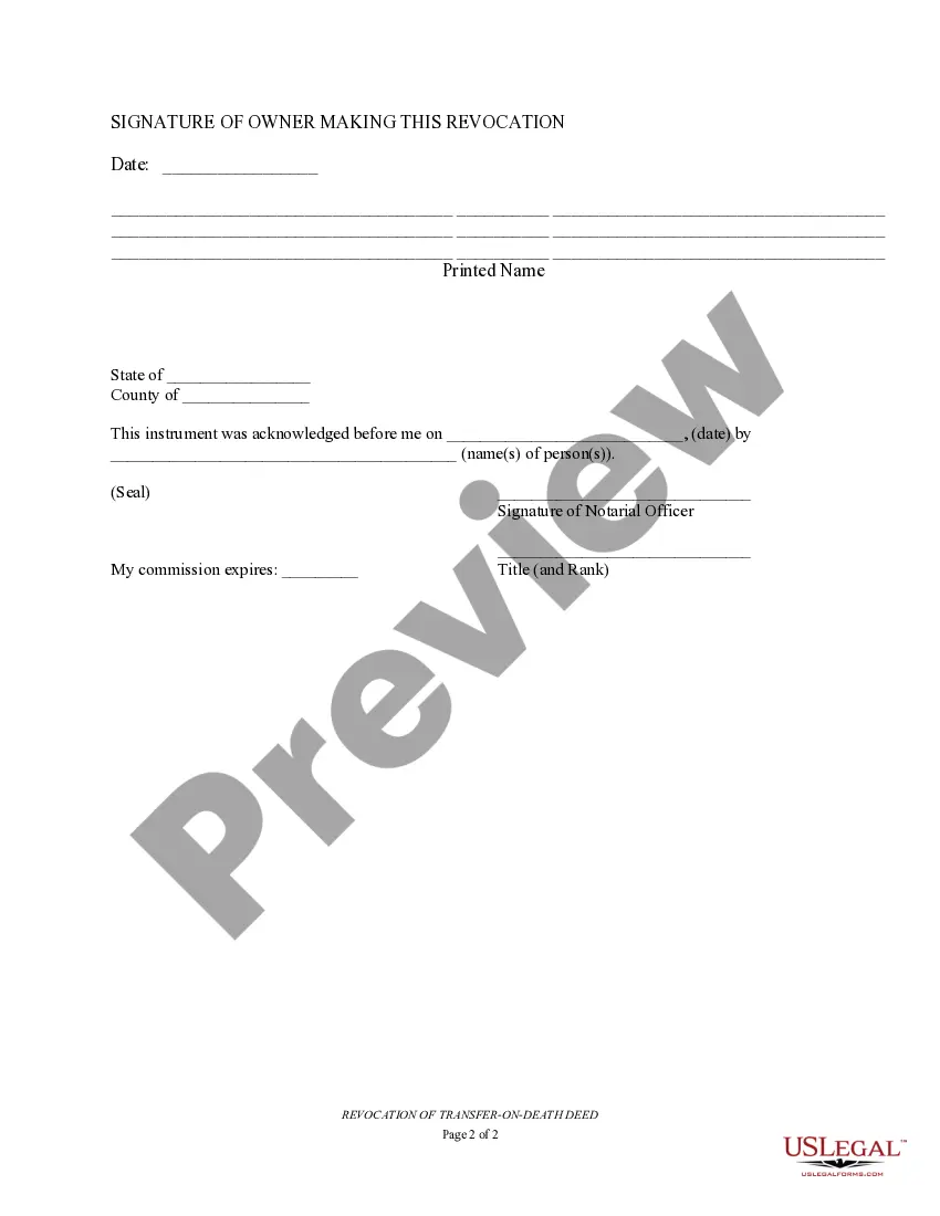 Preview Revocation of Transfer on Death Deed - Beneficiary Deed for One Grantor