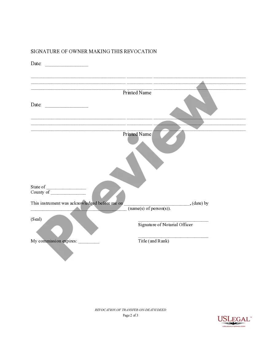 Preview Revocation of Transfer on Death Deed - Beneficiary Deed for Two Grantors
