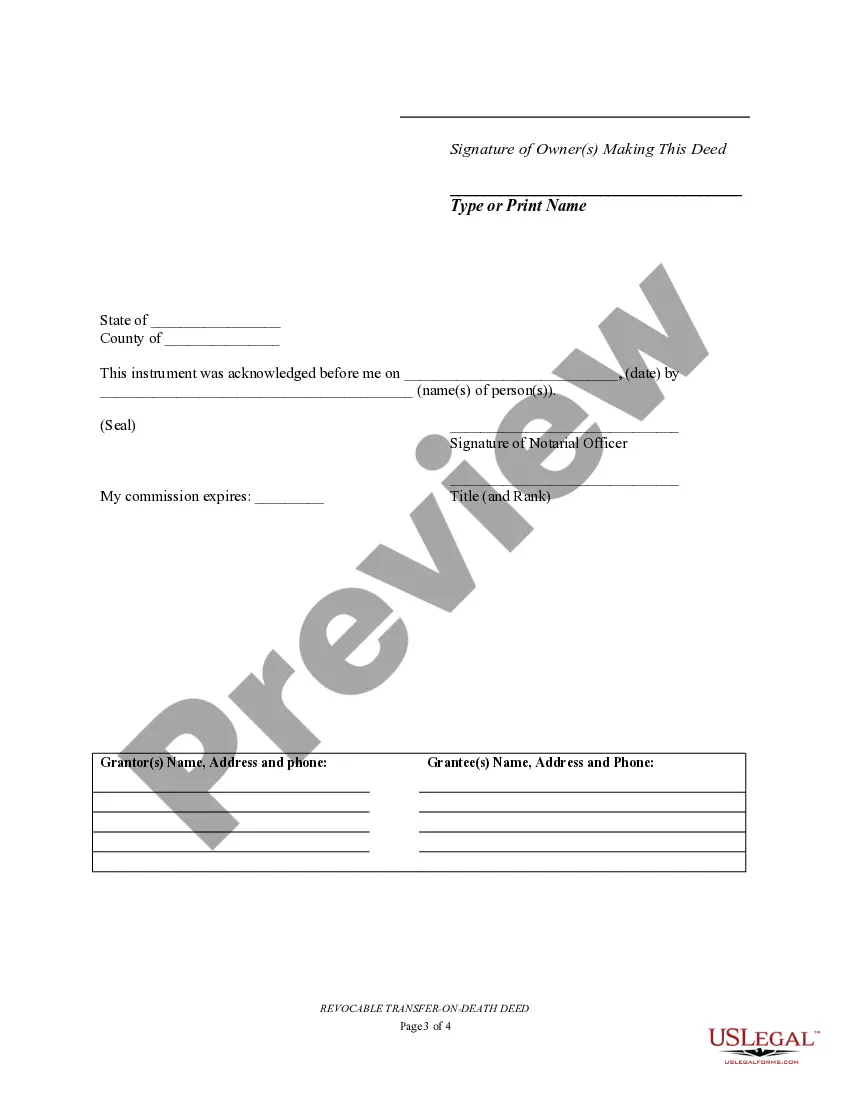 Preview Transfer on Death Deed or TOD - Beneficiary Deed for Individual to a Business Entity