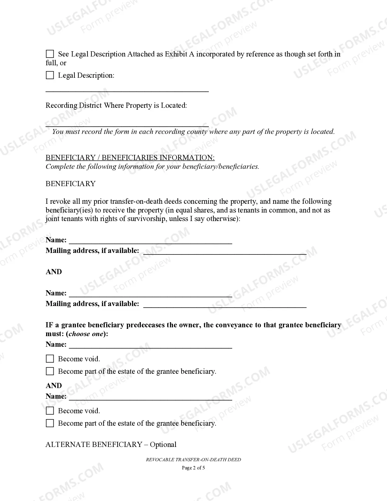 Preview Transfer on Death Deed or TOD - Beneficiary Deed for Two Individuals to Two Individuals
