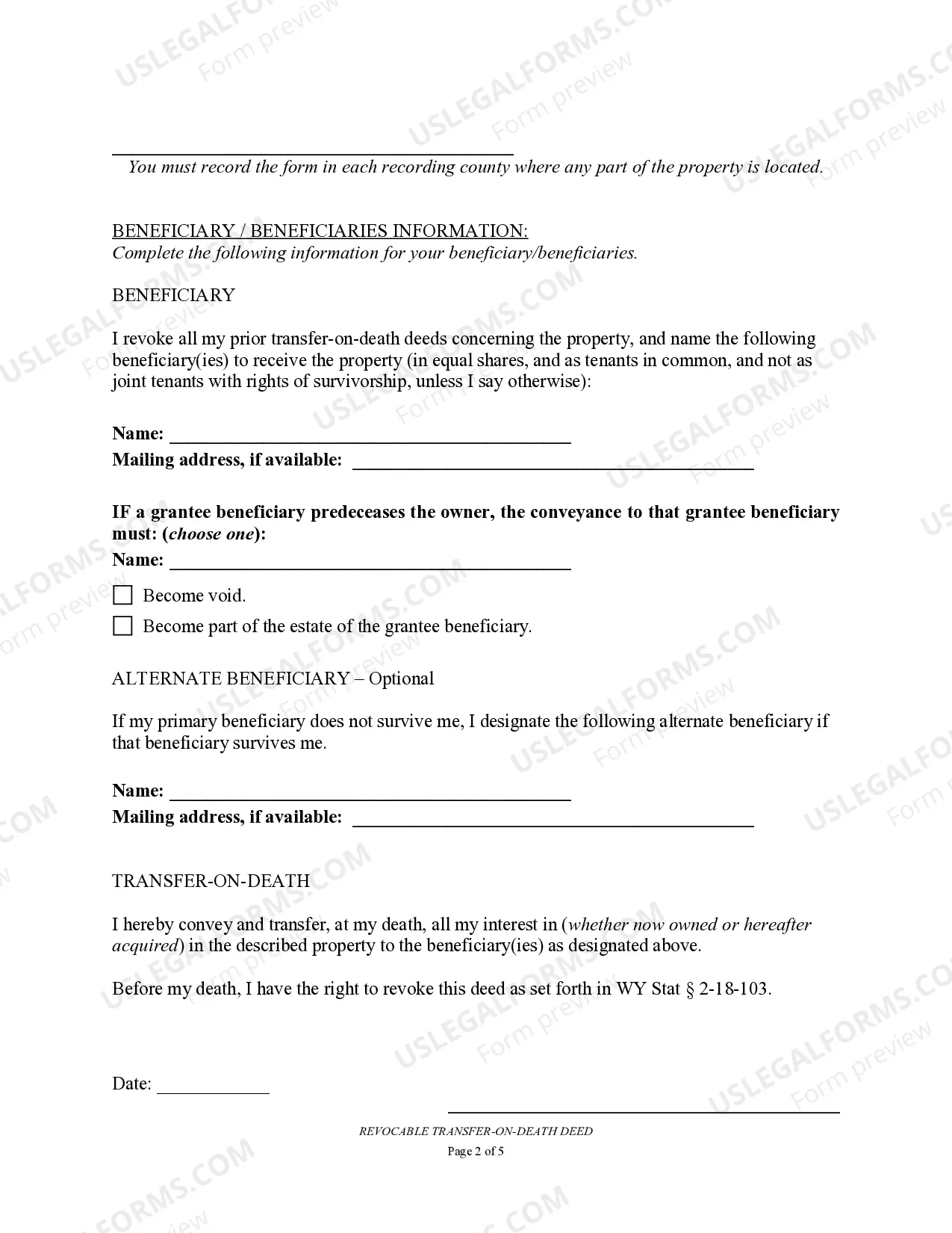 Preview Transfer on Death Deed or TOD - Beneficiary Deed for Husband and Wife to Individual