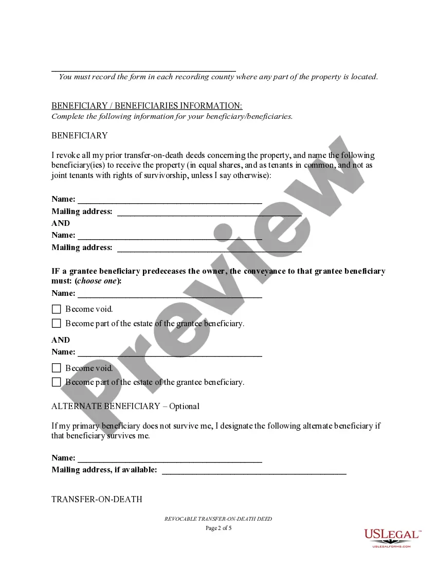 Preview Transfer on Death Deed or TOD - Beneficiary Deed for Husband and Wife to Two Individuals