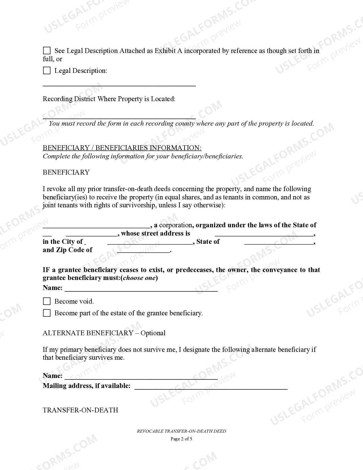Preview Transfer on Death Deed or TOD - Beneficiary Deed for Husband and Wife to Business Entity