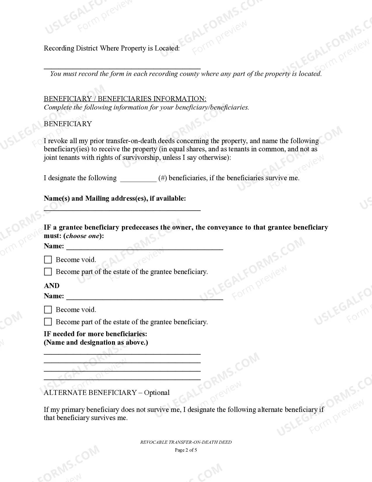 Preview Transfer on Death Deed or TOD - Beneficiary Deed for Husband and Wife to Multiple Individuals