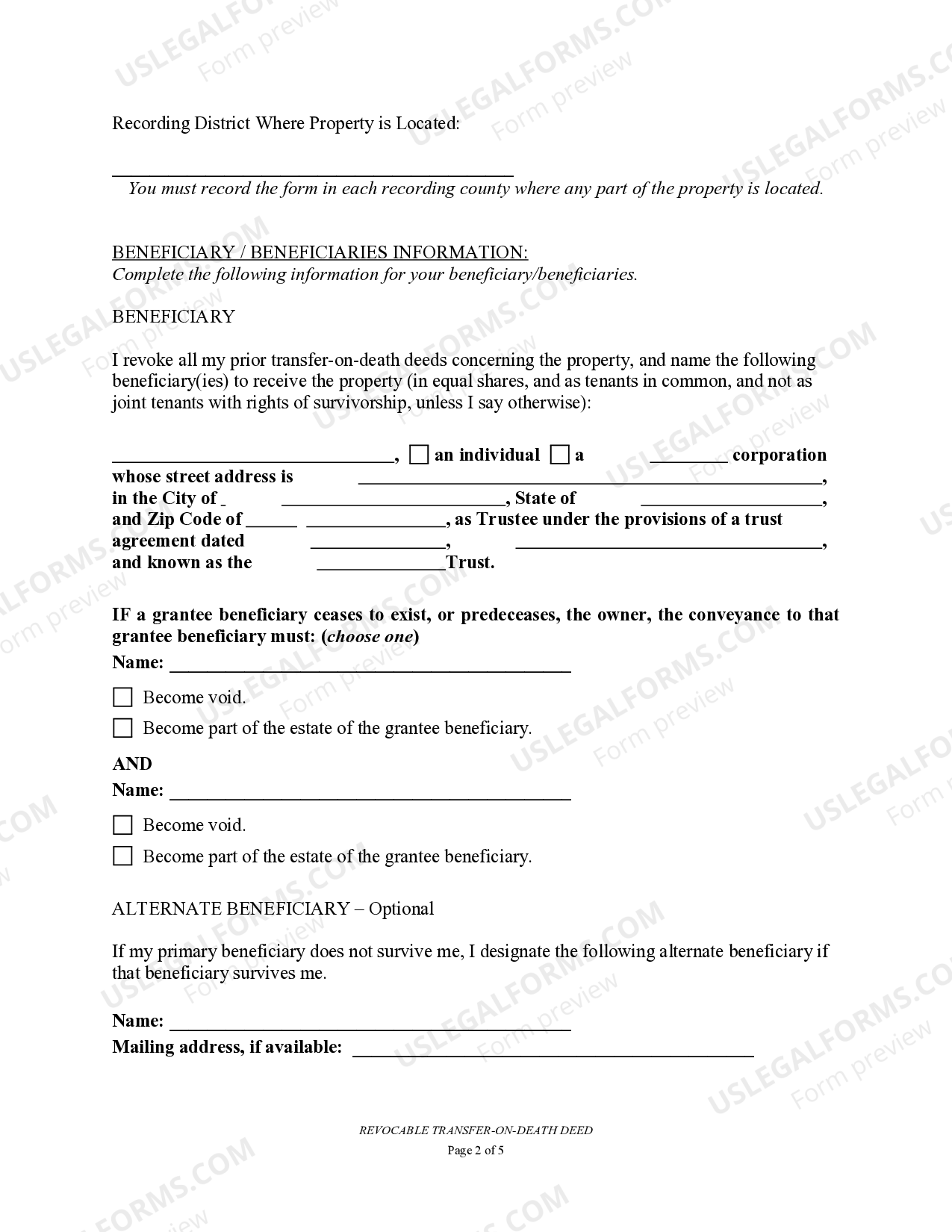 Wyoming Transfer on Death Deed or TOD - Beneficiary Deed for Husband ...