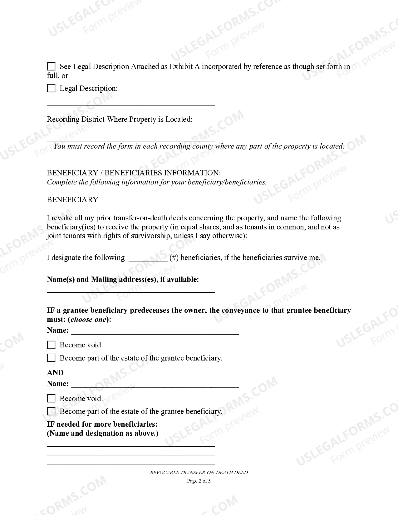 Preview Transfer on Death Deed or TOD - Beneficiary Deed for Two Individuals to Multiple Individuals