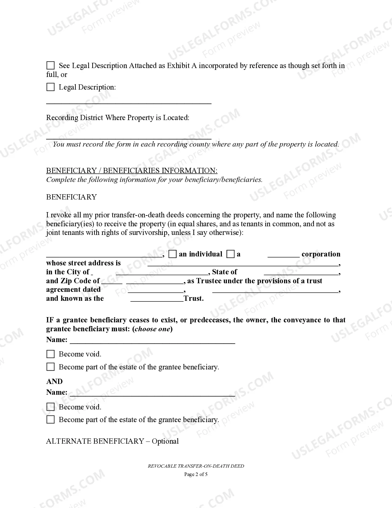 Preview Transfer on Death Deed or TOD - Beneficiary Deed for Two Individual to a Trust