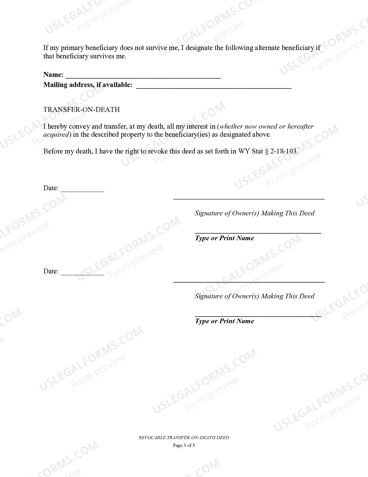 Preview Transfer on Death Deed or TOD - Beneficiary Deed for Two Individual to a Trust