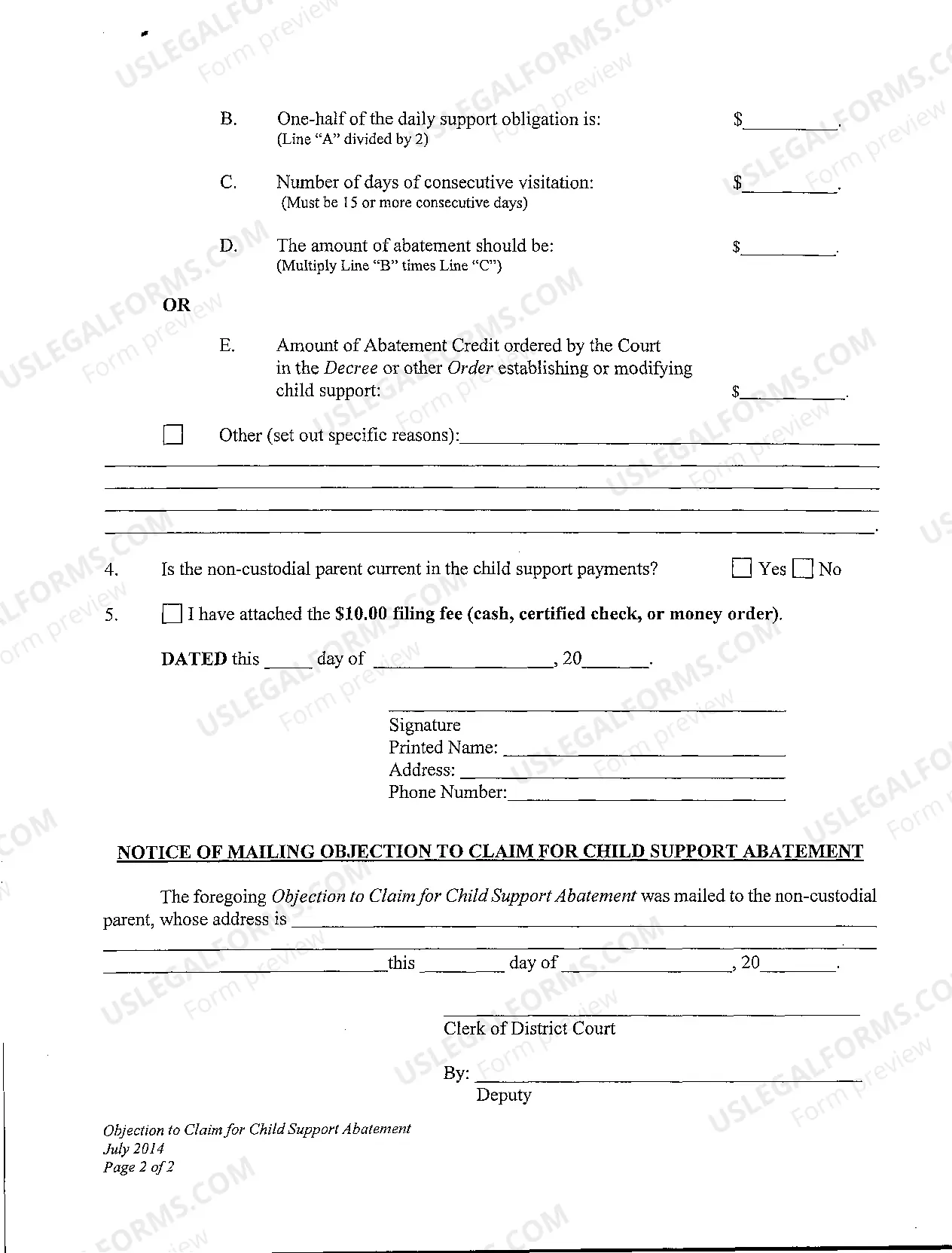Preview Objection to Claim for Child Support Abatement
