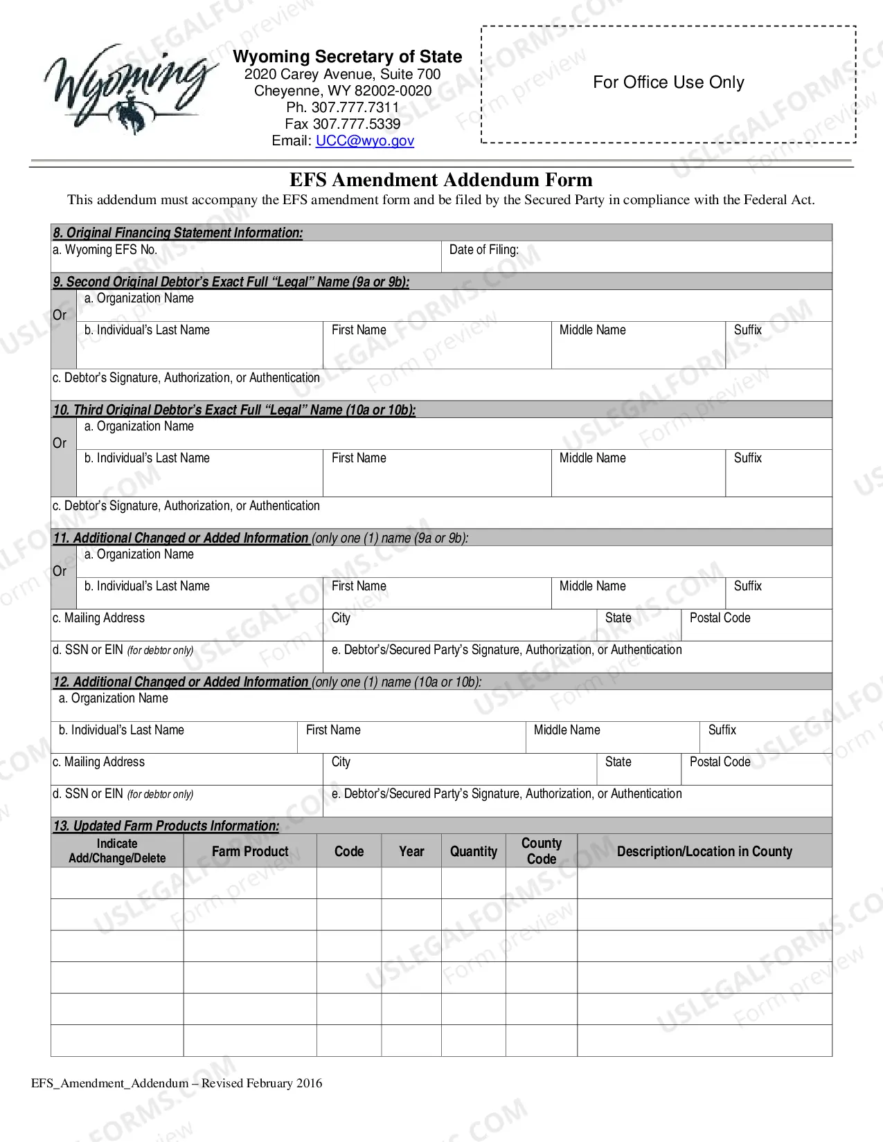 Preview Wyoming UCC Effective Financing Statement Amendment