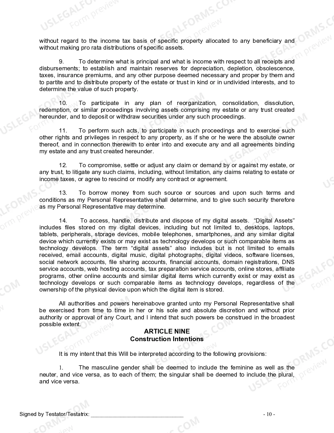 Preview Last Will and Testament for Single Person with No Children