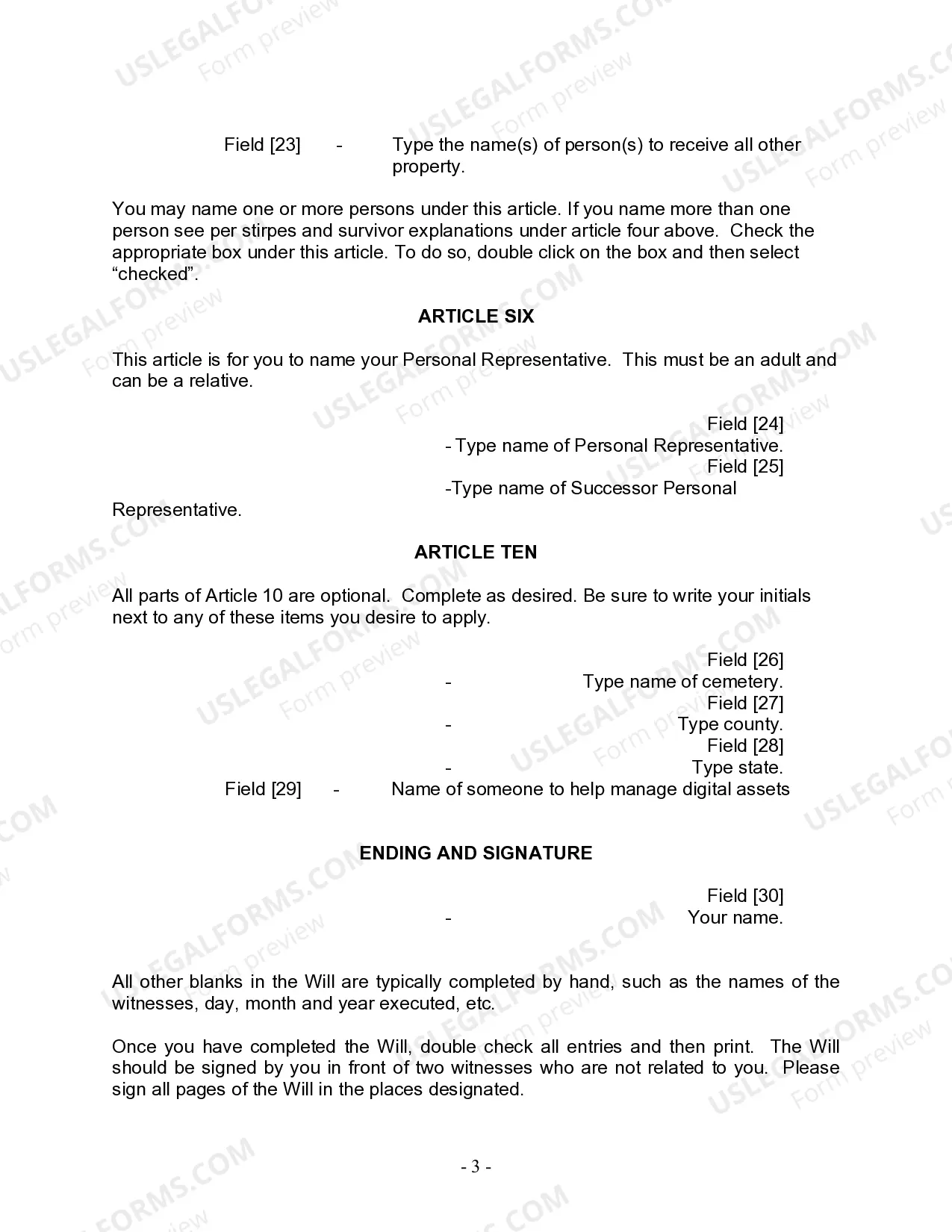 Preview Last Will and Testament for Single Person with No Children