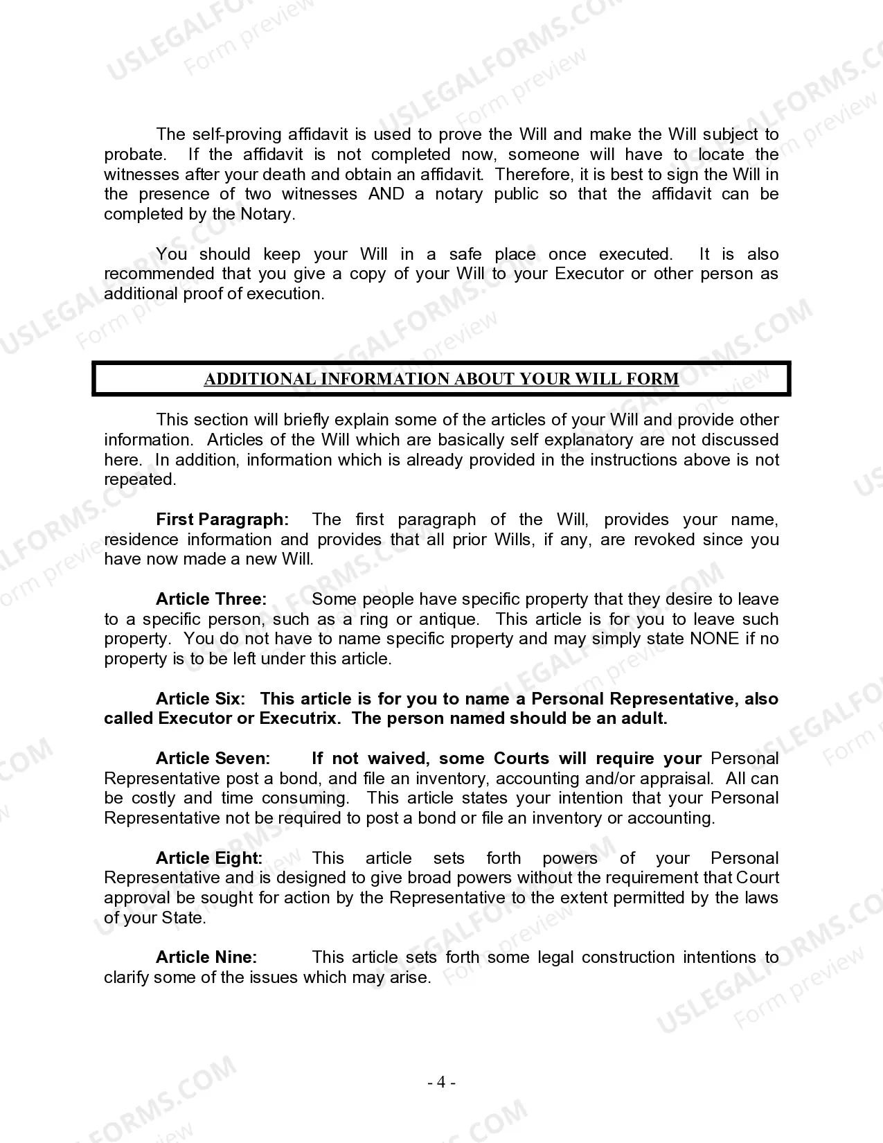 Preview Last Will and Testament for Single Person with No Children