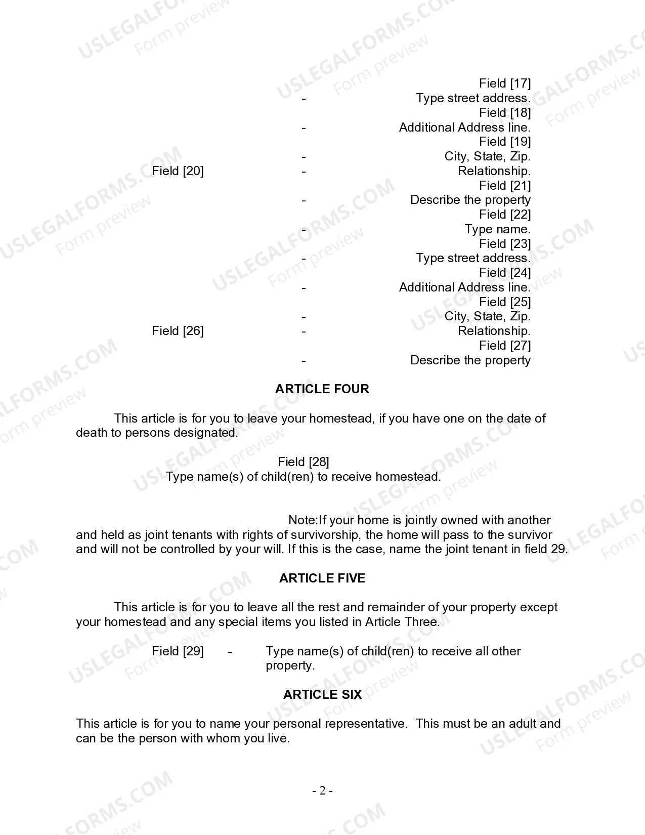 Preview Last Will and Testament for Single Person with Adult Children