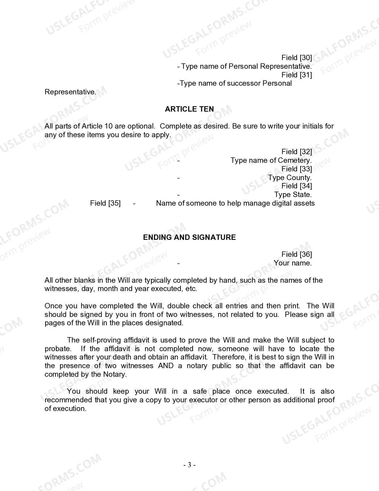 Preview Last Will and Testament for Single Person with Adult Children