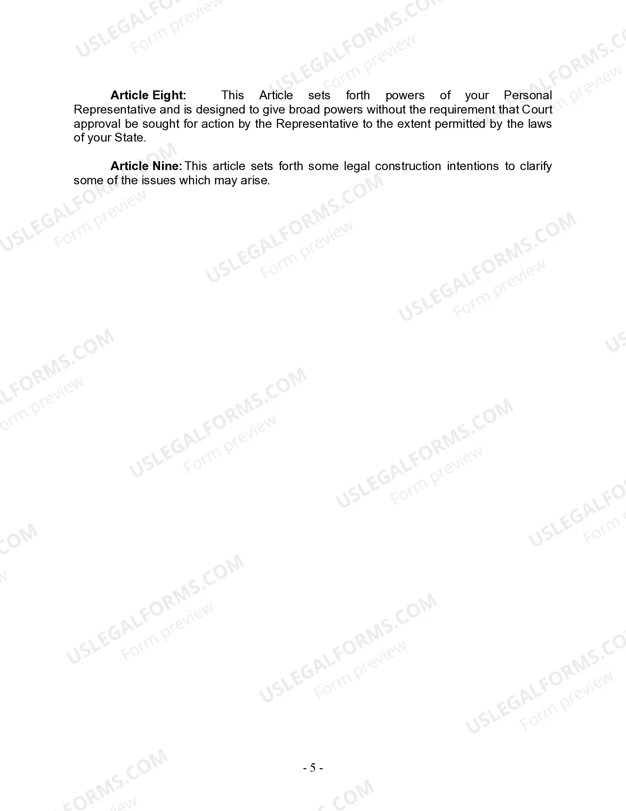 Preview Last Will and Testament for Single Person with Adult Children