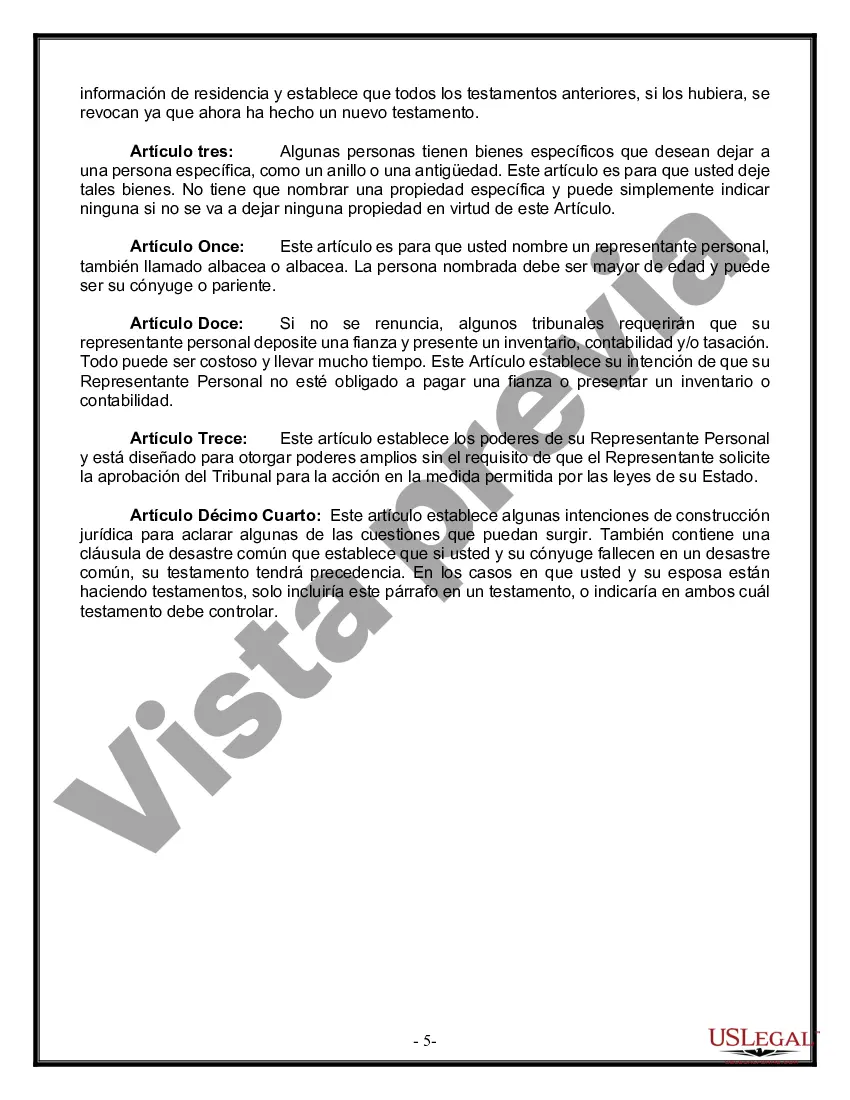 Preview Última voluntad y testamento legal para persona casada con hijos menores de edad de un matrimonio anterior