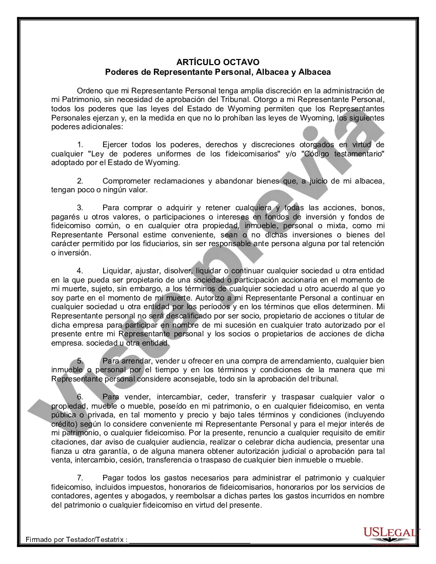 Preview Formulario de última voluntad y testamento legal para personas divorciadas que no se han vuelto a casar y no tienen hijos