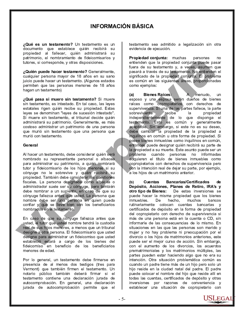 Preview Formulario de última voluntad y testamento legal para personas divorciadas que no se han vuelto a casar y no tienen hijos